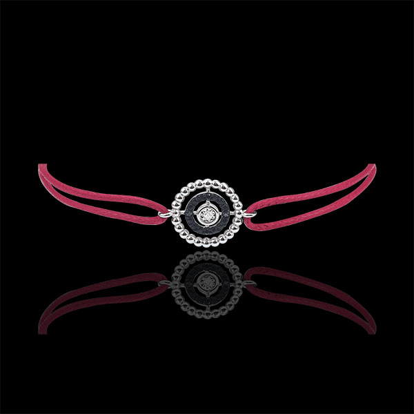Bracelet Fleur de Sel - cercle - or blanc 9 carats et diamants noirs - cordon rouge