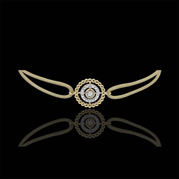 Bracelet Fleur de Sel - cercle - or jaune 9 carats - cordon beige