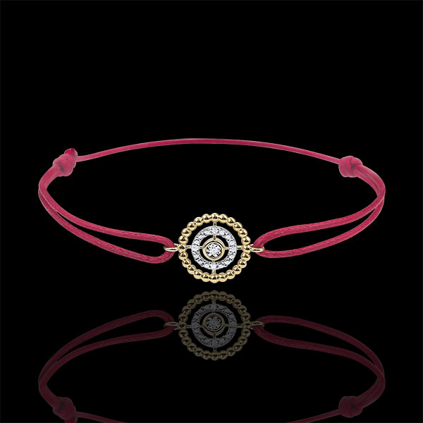 Bracelet Fleur de Sel - cercle - or jaune 9 carats - cordon rouge