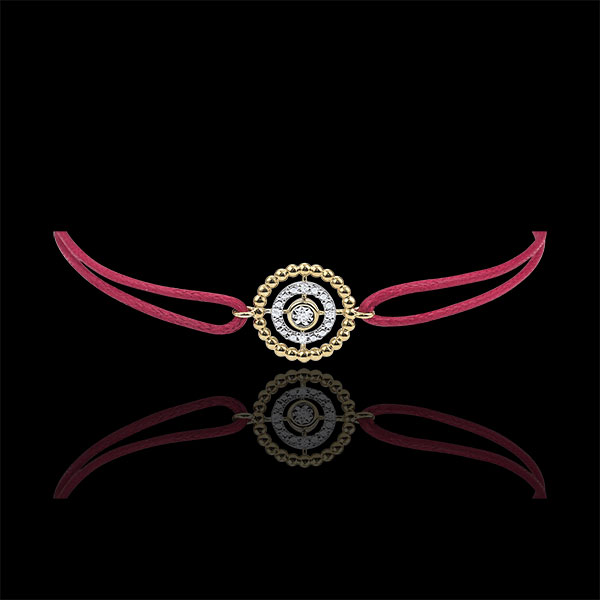Bracelet Fleur de Sel - cercle - or jaune 9 carats - cordon rouge