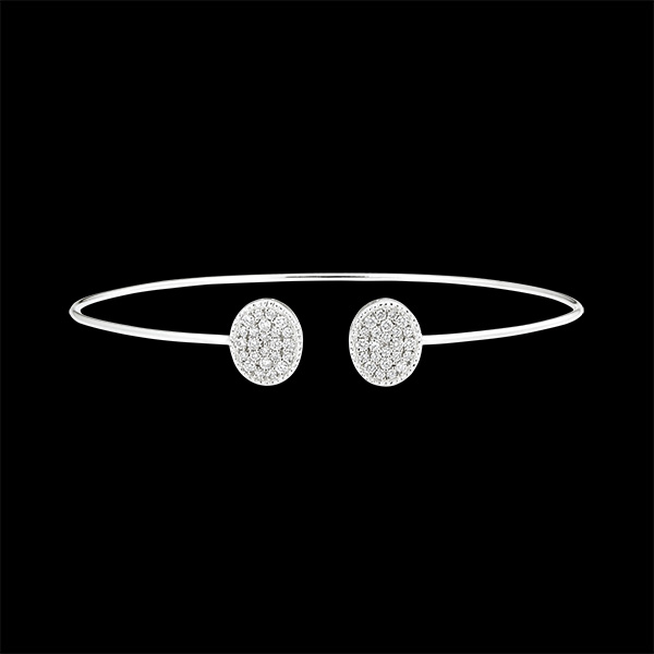 Bracelet Jonc Ouvert - Toi et Moi Ellipse - or blanc 9 carats et diamants