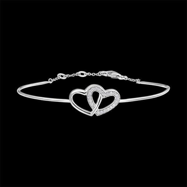 Bracelet Jonc Précieux Secret - Cœurs Amoureux - or blanc 9 carats et diamants