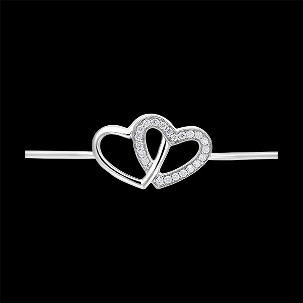 Bracelet Jonc Précieux Secret - Cœurs Amoureux - or blanc 9 carats et diamants