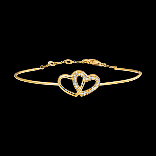 Bracelet Jonc Précieux Secret - Cœurs Amoureux - or jaune 18 carats et diamants