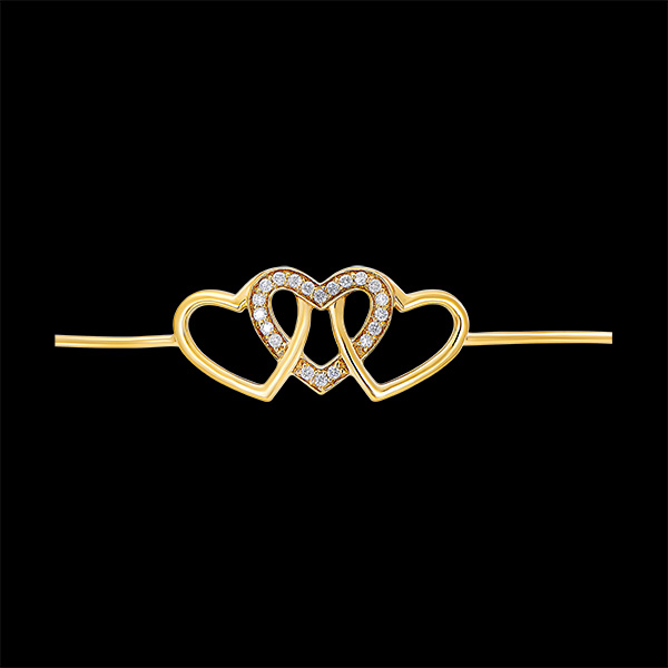 Bracelet Jonc Précieux Secret - Cœurs Entrelacés - or jaune 9 carats et diamants