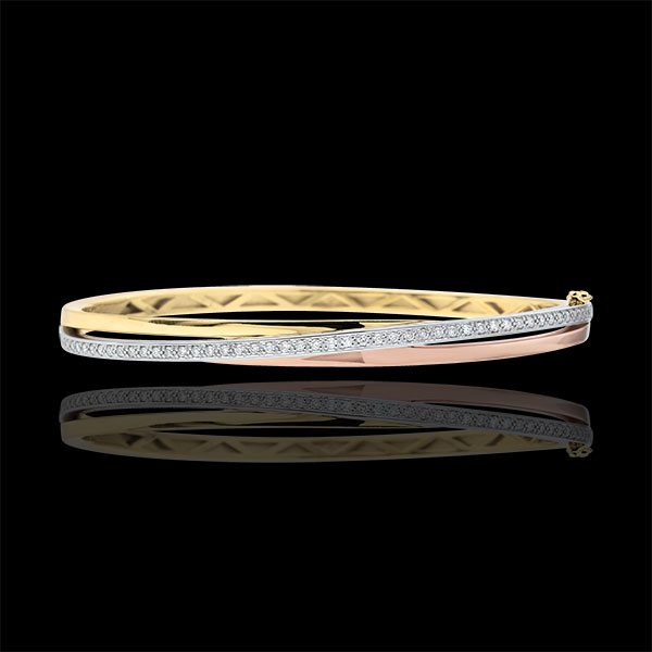 Bracelet Jonc Saturne Diamant - 3 ors - trois ors 9 carats
