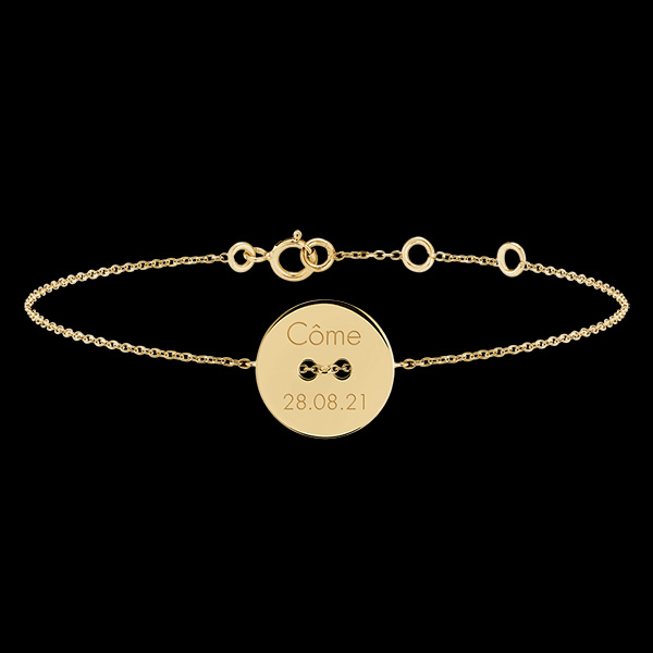 Bracelet médaille bouton gravée - or jaune 9 carats - Collection Lovely Yours - Edenly Yours