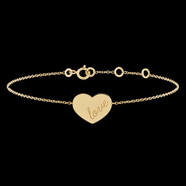 Bracelet médaille coeur gravé - or jaune 9 carats - Collection Lovely Yours - Edenly Yours