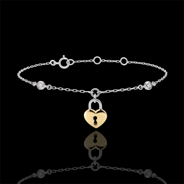 Bracelet Précieux Secret - Coeur - or blanc et or jaune 9 carats