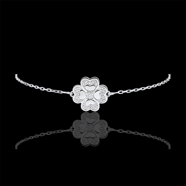 Bracelet Solitaire Éclosion - Trèfle Étincelant - or blanc 9 carats et diamants