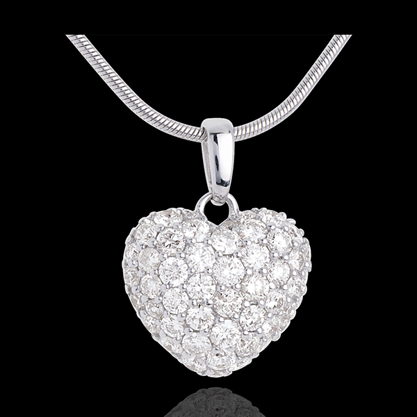 Naszyjnik Serce z białego złota 18-karatowego wysadzany diamentami i kółko (duży model) - 1,04 karata - 50 diamentów
