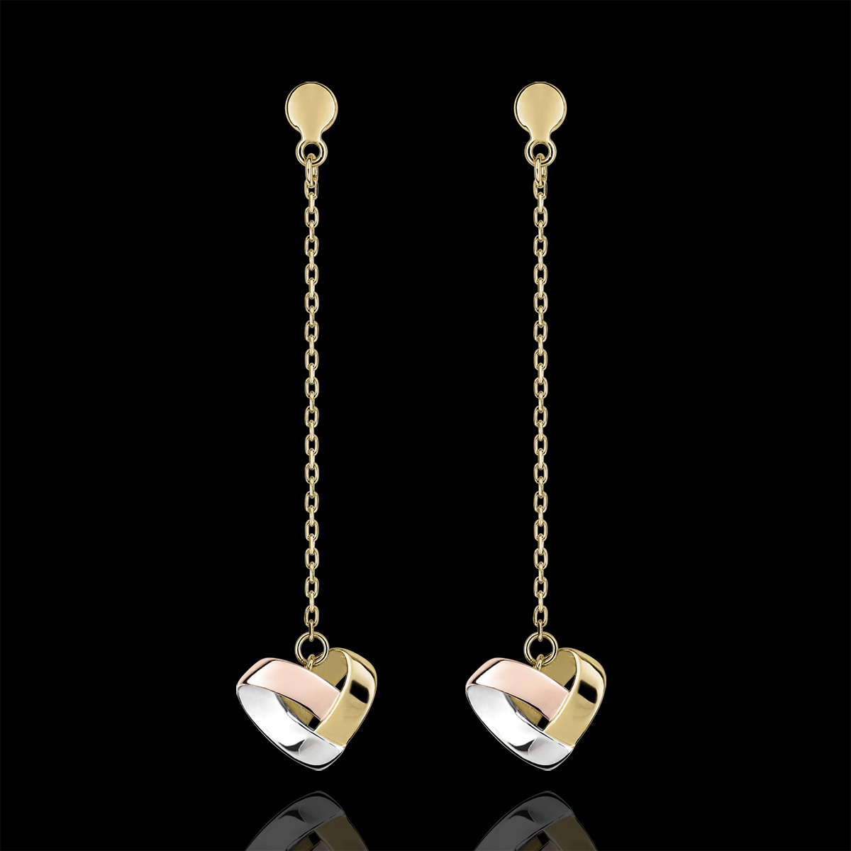 span Ally Distinction Cercei Lungi Inimă Împăturită 3 nuanțe de aur de 9K : bijuteriile Edenly