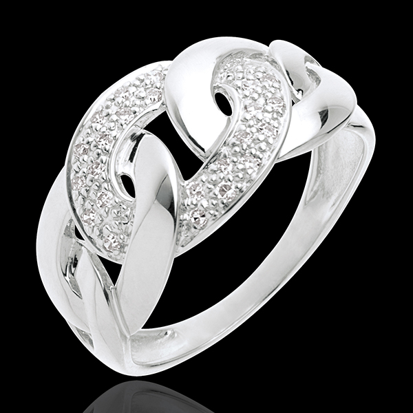 Chain ring white gold paved - 24diamonds