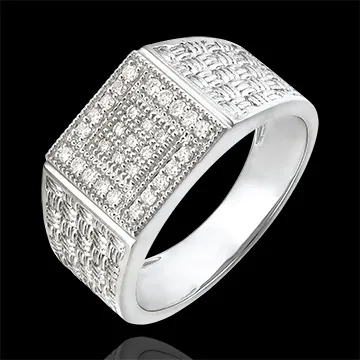 Anello Chiaroscuro - Chevalière Intrecciata - oro bianco 9 carati e diamanti