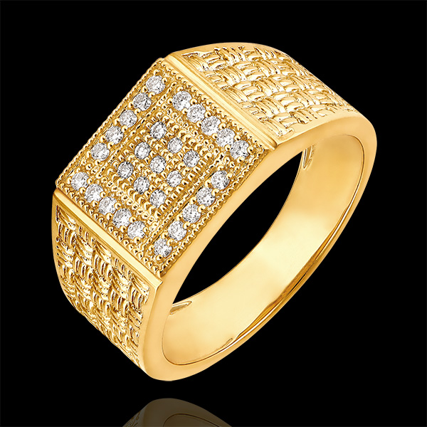 Anello Chiaroscuro - Chevalière Intrecciata - oro giallo 9 carati e diamanti