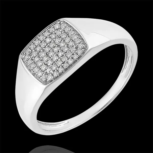 Anello Chiaroscuro - Chevalière Enea Diamanti - oro bianco 9 carati e diamanti