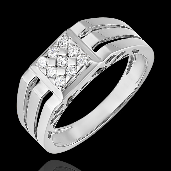 Anello Chiaroscuro - Chevalière Pavé Intagli - oro bianco 18 carati e diamanti