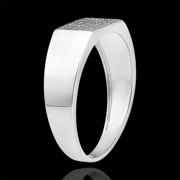 Anello Chiaroscuro - Chevalière Hector Diamanti - oro bianco 9 carati e diamanti
