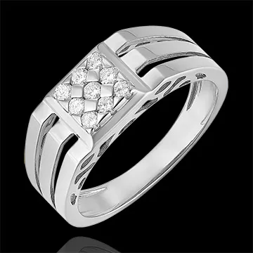 Anello Chiaroscuro - Chevalière Pavé Intagli - oro bianco 9 carati e diamanti