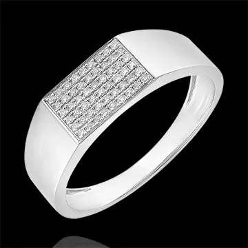 Anello Chiaroscuro - Chevalière Hector Diamanti - oro bianco 9 carati e diamanti