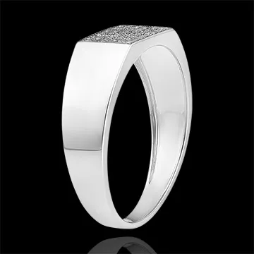 Anello Chiaroscuro - Chevalière Hector Diamanti - oro bianco 9 carati e diamanti