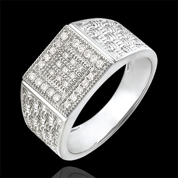 Ring Chiaroscuro - Gewoven Zegelring - 18 karaat witgoud en diamanten