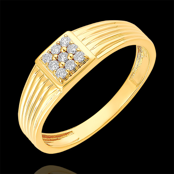 Ring Chiaroscuro - Pavé Zegelring - 18 karaat geelgoud en diamanten
