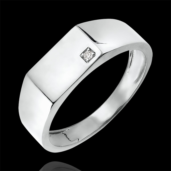 Ring Chiaroscuro - Zegelring Hector - 18 karaat witgoud en diamant