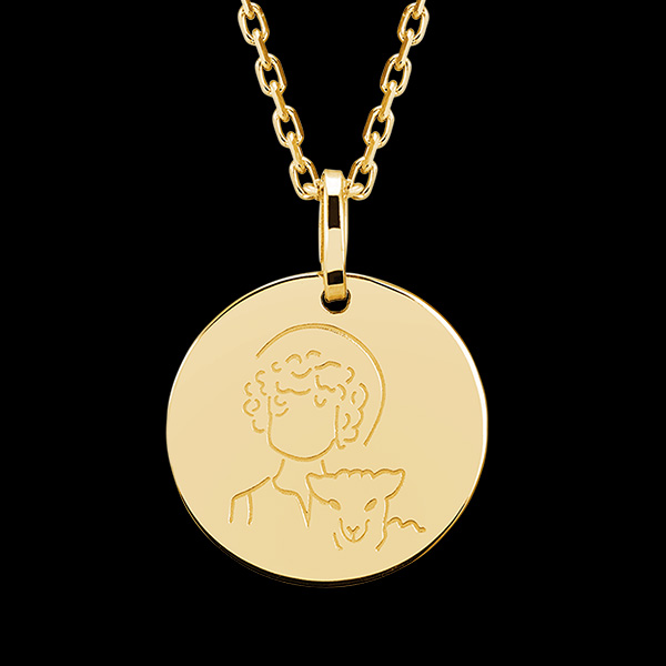Child and lamb medal - 9 carat yellow gold