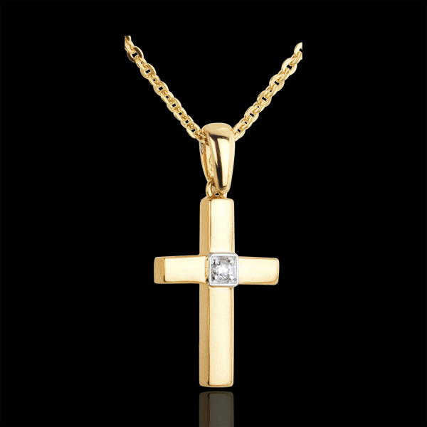 Ciondolo Croce diamante solitario - Oro giallo - 18 carati - Diamante