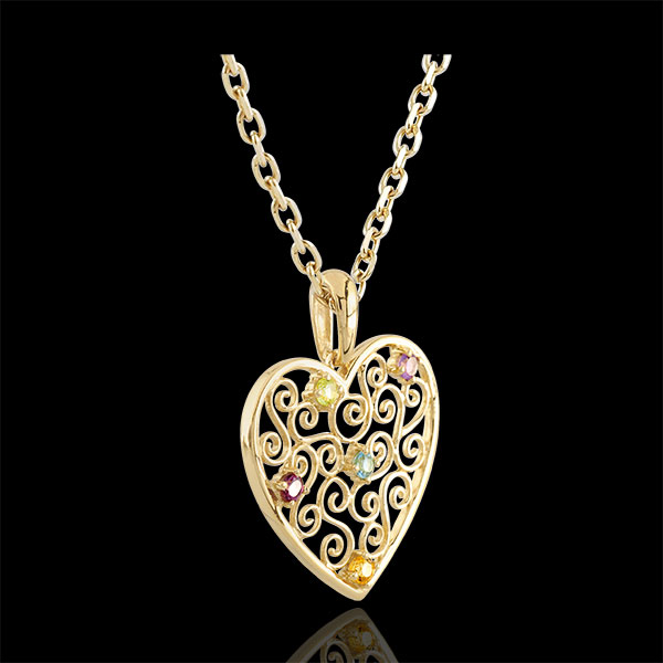 CARISSIMA Ciondolo Cuore In Oro Giallo 9ct Con Catena Curb Diamantata - 46 Cm - Gioiello Italiano In Confezione Regalo