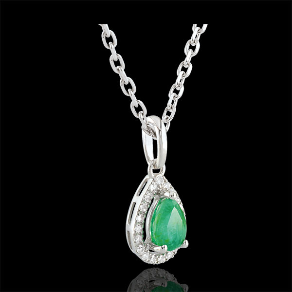 Ciondolo Pera d'India- Oro bianco - 9 carati - 1 Smeraldo - 20 Diamanti