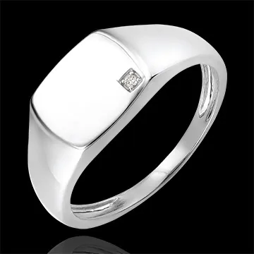 Bague Clair Obscur - Chevalière Énée - or blanc 9 carats et diamant