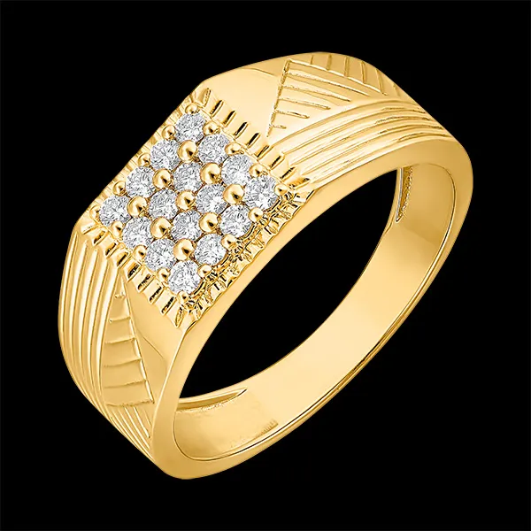 Bague Clair Obscur - Chevalière Gravures - or jaune 9 carats et diamants