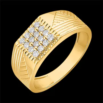Bague Clair Obscur - Chevalière Gravures - or jaune 9 carats et diamants