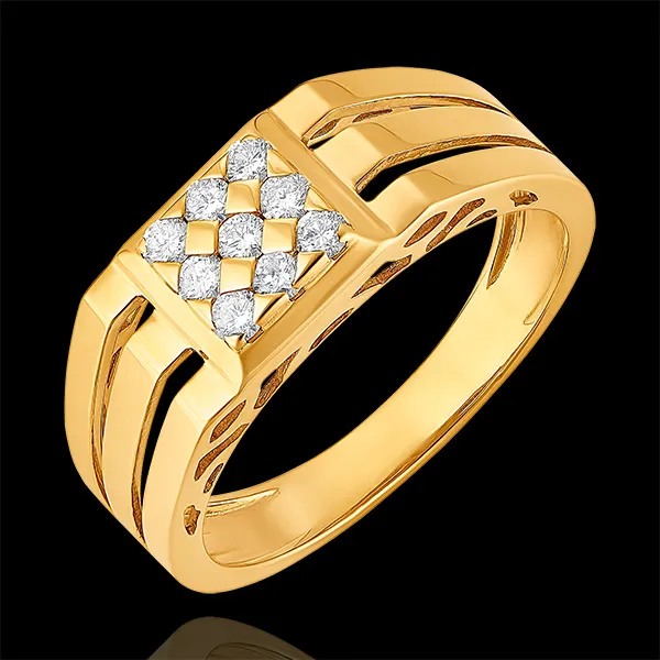 Bague Clair Obscur - Chevalière Pavé Découpes - or jaune 9 carats et diamants