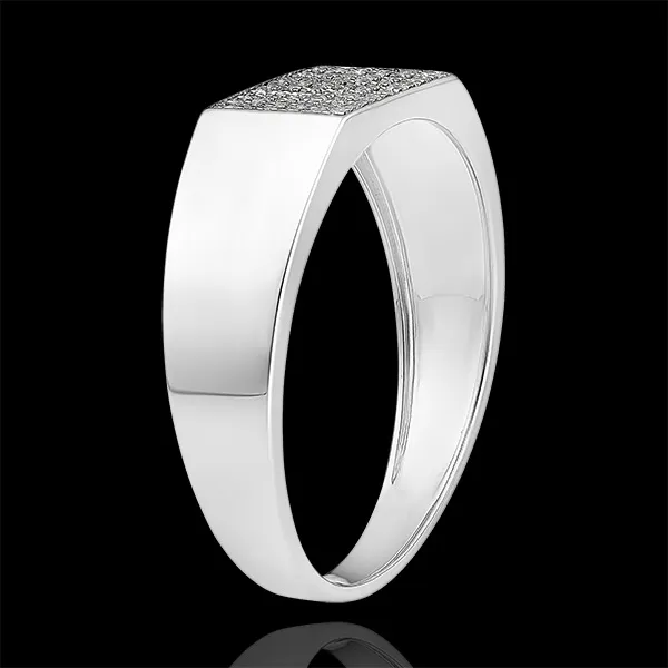 Bague Clair Obscur - Chevalière Hector Diamants - or blanc 9 carats et diamants