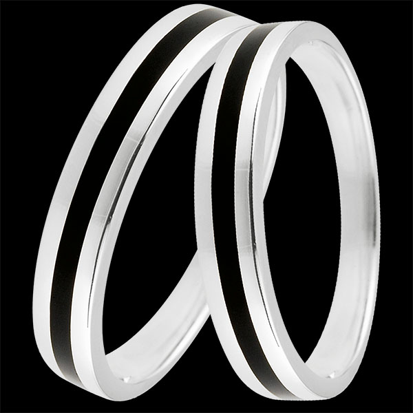 Clair Obscur Duo Wedding Bands – White Gold and Lacquer – 18 Carat