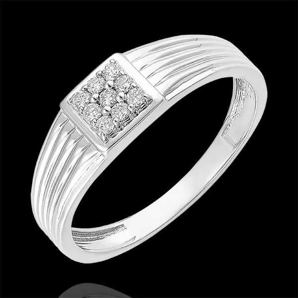 Clair Obscure Ring - Paved Signet Ring - white gold 18 carats and diamonds