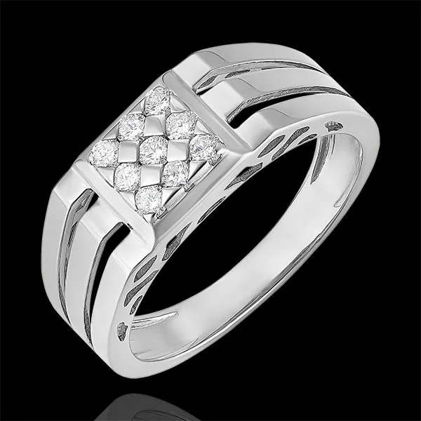 Clair Obscure Ring - Paved Cuts Signet Rinf - white gold 9 carats and diamonds