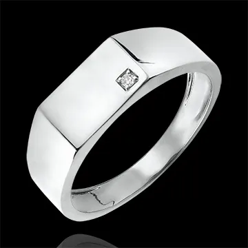 Clair Obscure Ring - Hector Signet Ring - white gold 18 carats and diamond