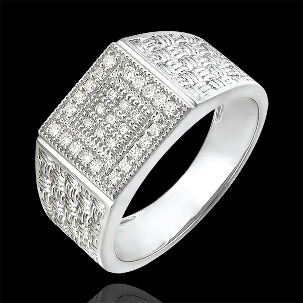 Anillo Claro-Oscuro - Anillo de Sello Tejido - oro blanco de 9 quilates y diamantes