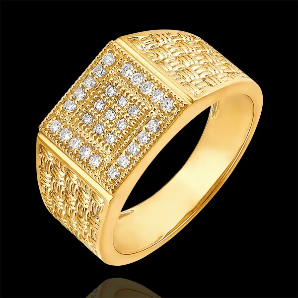 Anillo Claro-Oscuro - Anillo de Sello Tejido - oro amarillo de 18 quilates y diamantes