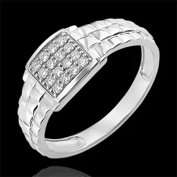 Anillo Claro-Oscuro - Anillo de Sello de Mallas - oro blanco de 9 quilates y diamantes