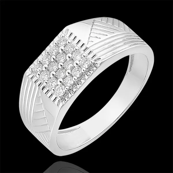 Anillo Claro-Oscuro - Anillo de Sello Grabado - oro blanco de 9 quilates y diamantes