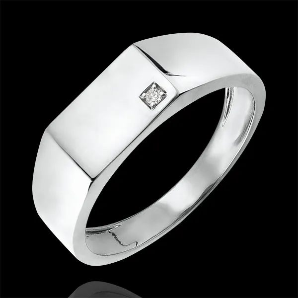 Anillo Claro-Oscuro - Anillo de Sello Hector - oro blanco de 18 quilates y diamante
