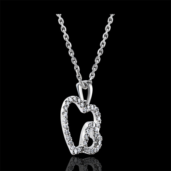 Colgante Abundancia - Doble Corazón - oro blanco de 9 quilates y diamantes