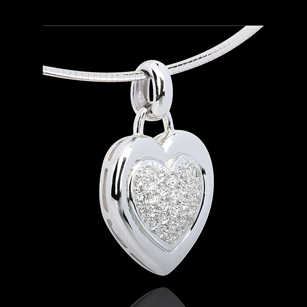 Colgante corazón empedrado oro blanco - 0.75 quilates - 31 diamantes