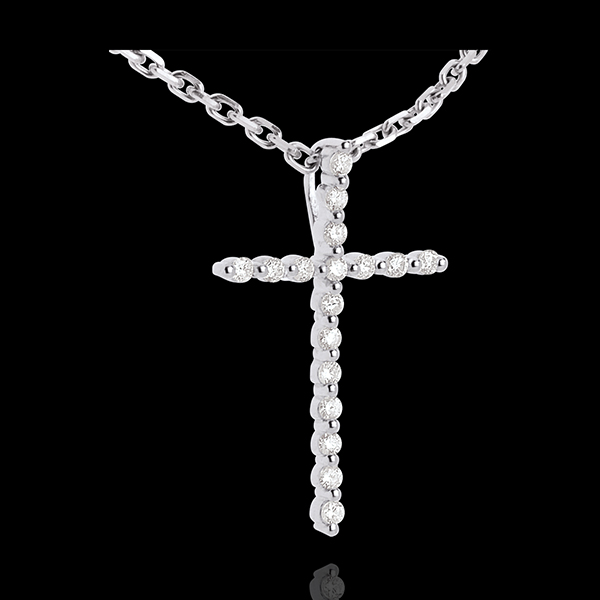 Colgante cruz en oro blanco - 17 diamantes