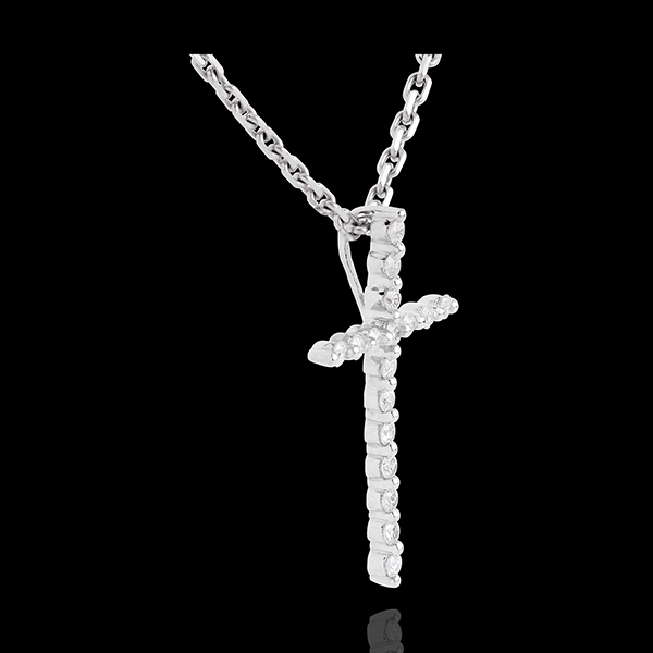 Colgante cruz en oro blanco - 17 diamantes